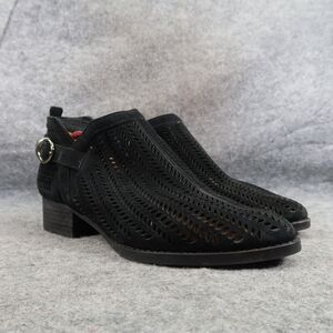 Vince Camuto Shoes Womens 6.5 Booties Leather Laser Cut Block Heel Fashion Black
